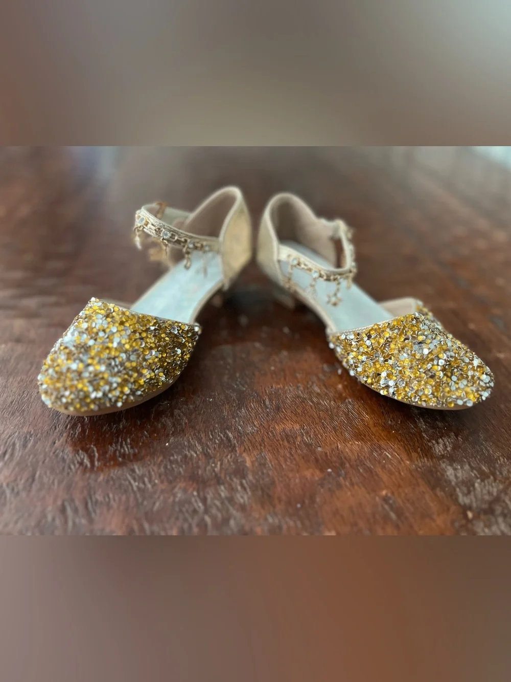 Kids Gold Sequin Ankle-Strap Heel Size 13